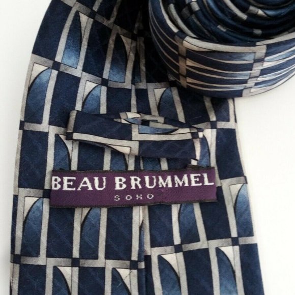 Beau Brummel Soho Tie 55.5 x 3.75 Blue Silver Geo - Picture 3 of 4